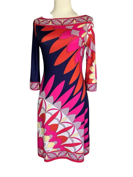Emilio Pucci Dresses & Skirts - VTG Emilio Pucci 100% Silk Navy Multicolor Floral Midi Jersey Dress SZ 36 IT